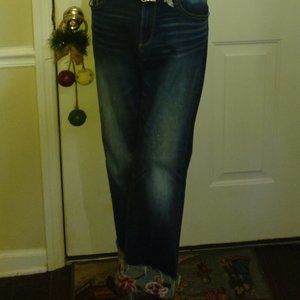 DRIFTWOOD Britt Straight Embroidered Cuff Scissor Cut Hem Jean Indigo Size 16P
